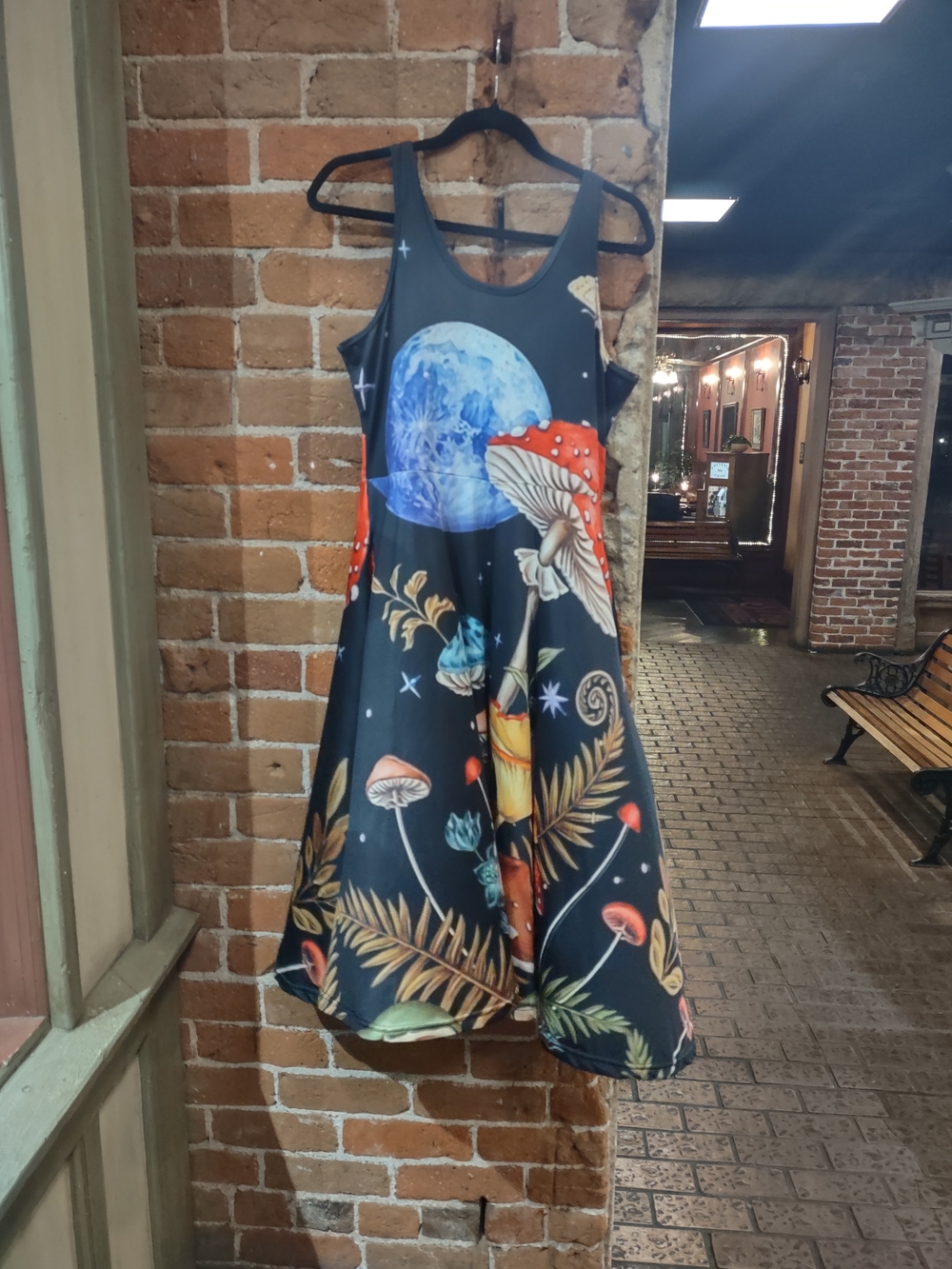 Black Mushroom & Moon Print A-Line Dress